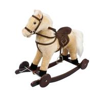 Cavallo a Dondolo Beige con Ruote, Peluche Cavalcabile