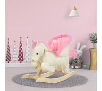 Cavallo a Dondolo Bianco e Rosa con Suoni e Struttura in Legno di Pioppo per Bambini 18-36 Mesi, 70x28x57cm