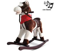 Cavallo a Dondolo Con Effetti Sonori Realistici Legno e Peluche Bambini Infanzia