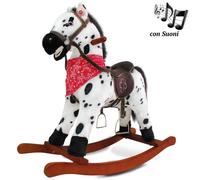 Cavallo a Dondolo Con Effetti Sonori Realistici Legno e Peluche Bambini Infanzia