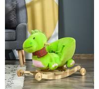 Cavallo a Dondolo con Ruote, Cavalluccio a Dondolo a Forma di Drago per Bambini 18-36 Mesi, in Legno e Peluche Verde