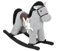 Cavallo a Dondolo con Suoni per Bambini da 2-5 Anni Coniglietto Incluso in Legno e Peluche Grigio