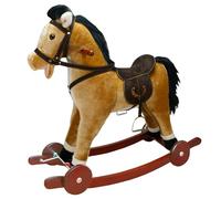 Cavallo a Dondolo Grande Marrone Chiaro, Peluche Cavalcabile con Ruote, Nitrisce e Muove la Bocca