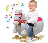 Cavallo a Dondolo in Legno con Ruote e Suoni Poni Cavalluccio Poltroncina Grigio