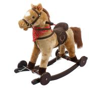 Cavallo a Dondolo Marrone Chiaro con Ruote, Peluche Cavalcabile, Nitrisce e Muove la Bocca