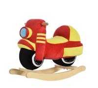 Cavallo a Dondolo per Bambini 18-36 Mesi a Forma di Moto, per Bambini Cavalcabile in Legno e Peluche, Suoni Realistici, Max. 40kg, Rosso e Giallo