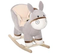 Cavallo A Dondolo Per Bambini 18-36 Mesi, Cavalluccio A Dondolo A Forma Di Asino Con Suoni Realistici In Legno Di Pioppo E Peluche, Grigio