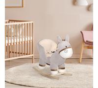 Cavallo a Dondolo per Bambini 18-36 Mesi, Cavalluccio a Dondolo a Forma di Asino con Suoni Realistici in Legno di Pioppo e Peluche, Grigio