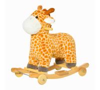 Cavallo a Dondolo per Bambini 3-6 Anni a Giraffa con Ruote e Suoni, 63x38x63cm, Giallo