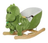 Cavallo a Dondolo per Bambini 32 Melodie in Legno e Peluche Dinosauro Verde