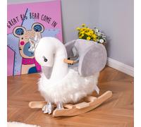 Cavallo a Dondolo per Bambini a Forma di Cigno, Dondolo Giocattolo Cavalcabile per Bambini 18-36 Mesi (Max 40kg), in Legno di Pioppo e Peluche, Bianco e Grigio