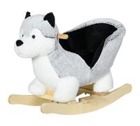 Cavallo a Dondolo per Bambini in Legno e Peluche Cane Husky Grigio
