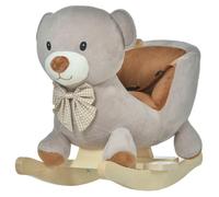 Cavallo a Dondolo per Bambini in Legno e Peluche Orso Grigio