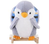 Cavallo a Dondolo per Bambini in Legno e Peluche Pinguino Grigio