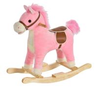 Cavallo a Dondolo per Bambini in Legno e Peluche Rosa