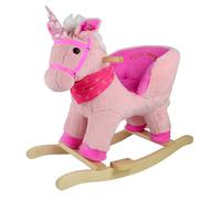 Cavallo a Dondolo per Bambini in Legno e Peluche Unicorno Rosa con Suoni