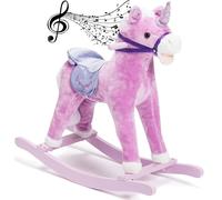 Cavallo a Dondolo Unicorno Rosa con Effetti Sonori Realistici Legno e Peluche