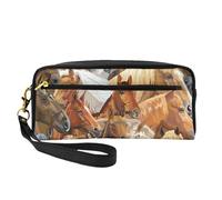 Cavallo animale dell'acquerello stampato, Borsa per il trucco Borsa per cosmetici Borsa da viaggio portatile da toilette Astuccio in pelle per donne e ragazze