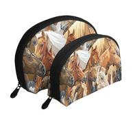 Cavallo animale dell'acquerello stampato, Borsa per trucco a conchiglia Portamonete da donna Borsa da toilette piccola Borsa per cosmetici 2 pezzi