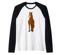 Cavallo Baia Costume Halloween Divertente Marrone Sorridente Cavallo Carino Maglia con Maniche Raglan