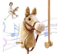 Cavallo bastone con effetti sonori realistici Peluche 39 Alto Cavallo hobby di Halloween con ruote e palo in legno Maniglia antiscivolo Giocattolo da cavalcare per bambini (Marrone) Gioco Giocatto