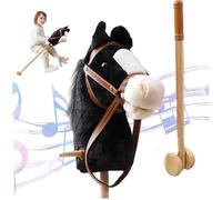 Cavallo Bastone con Effetti Sonori Realistici Peluche 39 Alto Cavallo Hobby di Halloween con Ruote e Palo in Legno Manico Antiscivolo Cavalcabile Giocattolo per Regali per Bambini, Nero