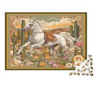Cavallo bianco al galoppo nel deserto|cacti Fiores And Daisies| Puzzle Divertenti Per Tutta La Famiglia 1000pcs (75x50cm) Adulti