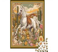 Cavallo bianco al galoppo nel deserto|cacti Fiores And Daisies| Puzzle Divertenti Per Tutta La Famiglia 38x26cm/1000pcs Adulti