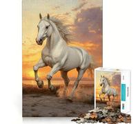Cavallo bianco al tramonto Puzzle da 1000 pezzi per adolescenti Divertimento per lo sviluppo della mente Dimensioni uniformi Pezzi precisi Attività rilassante di gruppo al chiuso (50x75cm)