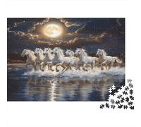 Cavallo bianco che corre sull'acqua|Luna| Puzzle Divertenti Per Tutta La Famiglia 1000pcs (75x50cm) Adulti