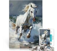 Cavallo bianco che corre tra le onde Puzzle da 1000 pezzi per adolescenti Gioco impegnativo Ogni pezzo è unico - Gioco divertente e stimolante per tutta la famiglia 38x26cm