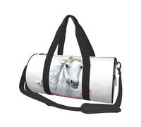 Cavallo Bianco Con Fiori Rosa, Borsone da viaggio di grande capacità Borsa rotonda Borsa da viaggio sportiva Borsa da viaggio Borsa da fitness