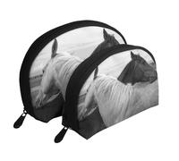 Cavallo bianco e cavallo nero stampati, Borsa per trucco a conchiglia Portamonete da donna Borsa da toilette piccola Borsa per cosmetici 2 pezzi