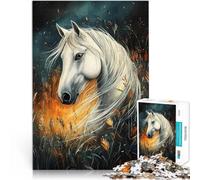 Cavallo bianco ed erba autunnale puzzle 2000 pezzi per adulti Vacanza a casa: uccidere il tempo Decorazione murale Regali unici per compleanno e Natale 70x100cm