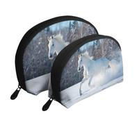 Cavallo Bianco In Inverno, Borsa per trucco a conchiglia Portamonete da donna Borsa da toilette piccola Borsa per cosmetici 2 pezzi