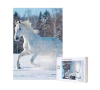 Cavallo bianco in inverno,Puzzle in legno da 300 pezzi per adulti e adolescenti