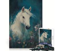 Cavallo bianco nel prato Puzzle per adolescenti 1000 pezzi Puzzle per la concentrazione e il relax Incastra bene i pezzi Regalo memorabile (38x26cm)