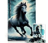 Cavallo bianco nella foresta al chiaro di luna Puzzle da 1000 pezzi Gioco creativo Incastro perfetto,nessun pezzo si stacca Attività per rafforzare i legami familiari (50x75cm)