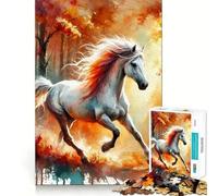 Cavallo bianco nella foresta autunnale,puzzle da 1000 pezzi,gioco creativo,incastro perfetto,nessun pezzo si stacca,attività per rafforzare i legami familiari (50x75cm)