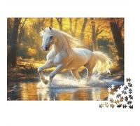 Cavallo Bianco Ruscello nella Foresta Puzzle 1000 Pezzi Carta per Adulti Luce del Mattino Gioco di Puzzle 1000 Pezzi Relax Decoro Regalo Casa 38x26cm/1000pcs