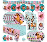 cavallo Birthday Party Accessori per ragazze | cavallo Riding Free Untamed Horse Decorations | Per 16 ospiti | Con striscione, tovaglia, piatti, tovaglioli, palloncini | con Lucky, Pru e Abigail