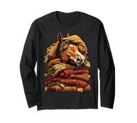 Cavallo colorato Che riposa con Foglie Autunnali Accogliente Animale Autunnale Maglia a Manica