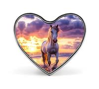 Cavallo con i capelli lunghi spiaggia tramonto carino spilla distintivo a forma di cuore pin cappello abbigliamento gioielli accessori regali per festa di nozze
