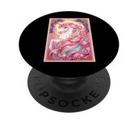Cavallo da favola con bella criniera pastello e corno dorato PopSockets PopGrip Adesivo