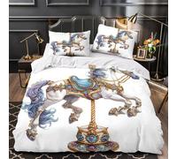 Cavallo da giostra copripiumino Set di 3 Pezzi ultra microfibra stampa 3D con federa per cuscini con cerniera fantasia decorativa Set Di Copripiumino for ragazzi e adolescenti Single（140x200cm）