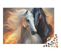 Cavallo di fuoco, puzzle 1000 pezzi per adulti uomini donne, cavalli bianco e nero, fuoco, vento, premium spesso robusto, vibrante, stimolante, antistress, 38x26cm/1000pz