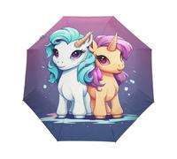 Cavallo Di Unicorni Bambino Cartone Animato Ombrello Pieghevole Automatico Ombrelli Antivento Protezione UV da Viaggio per Bambini Ragazzi Ragazze
