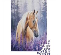 Cavallo dorato nella foresta Puzzle 1000Pcs Campo di lavanda Art Style Decorazione Per La Casa. Rilassamento E Intelligence Per Adulti E Bambini Da 14 Anni 38x26cm/1000pcs