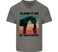 Cavallo Equestre Equitazione My Wild Cuore Uomo Scollo A V Cotone T-Shirt
