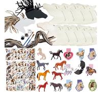 Cavallo Gadget Compleanno Bambini, Regalini Fine Festa Compleanno con Ciondolo in legno con tema corse di cavalli Adesivi Segnalibro Magnetico per segnalibri con tema corse di cavalli